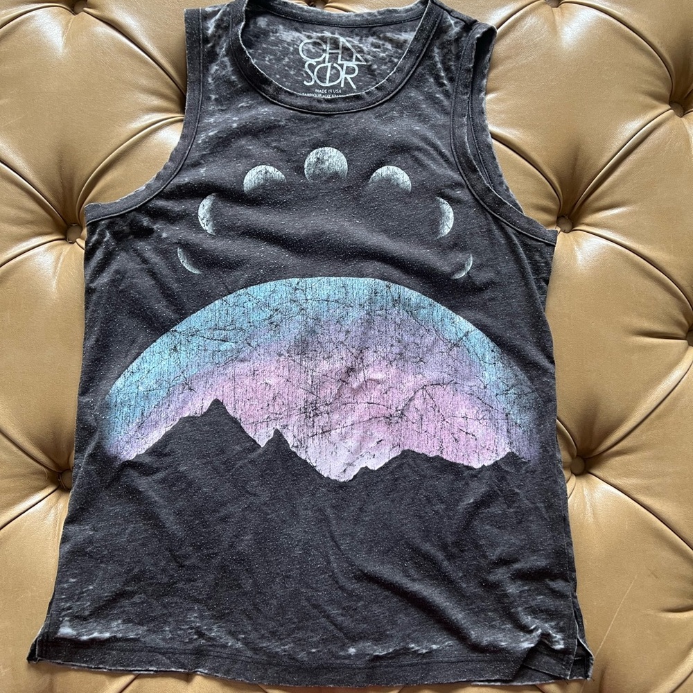Cosmic Tank Top - Black Moon and mountains
